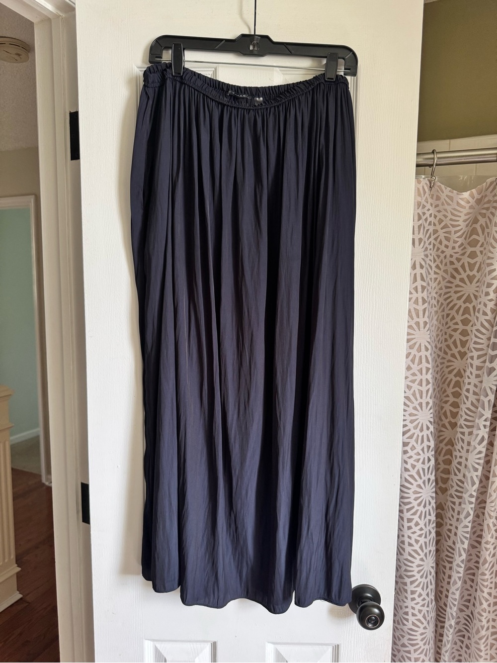 Lightweight Flowy Navy Maxi Skirt with Elastic Waist
